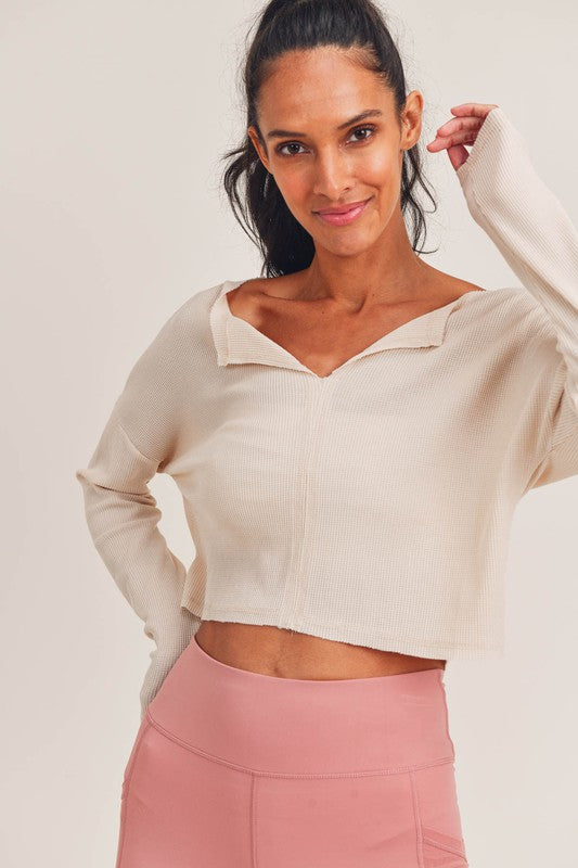 Waffled Notch Collar Cropped Top!