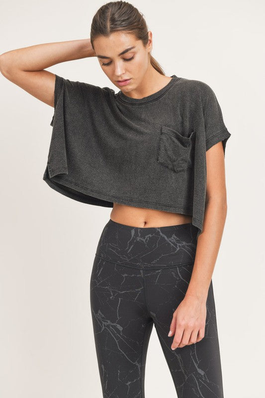Mineral-Washed Cropped Boxy Tee with Pocket !