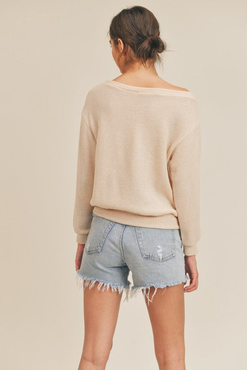 Two Tone Waffle Off The Shoulder Top !
