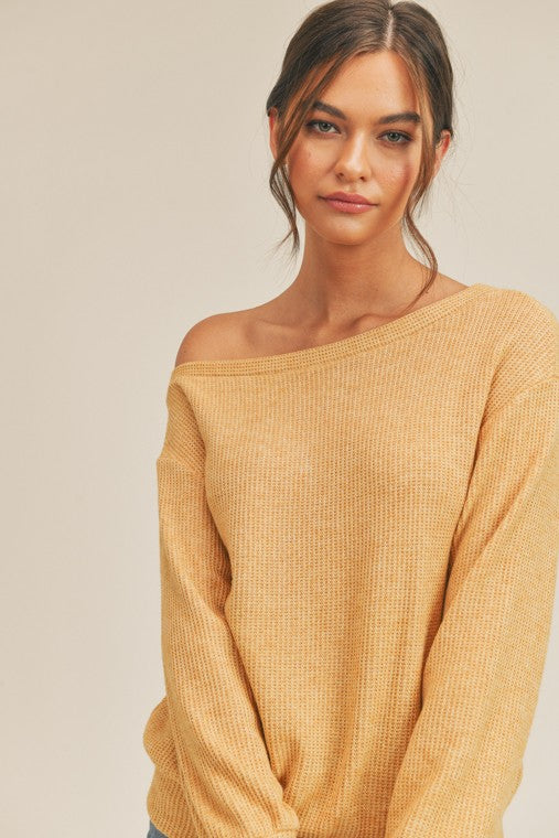 Two Tone Waffle Off The Shoulder Top !