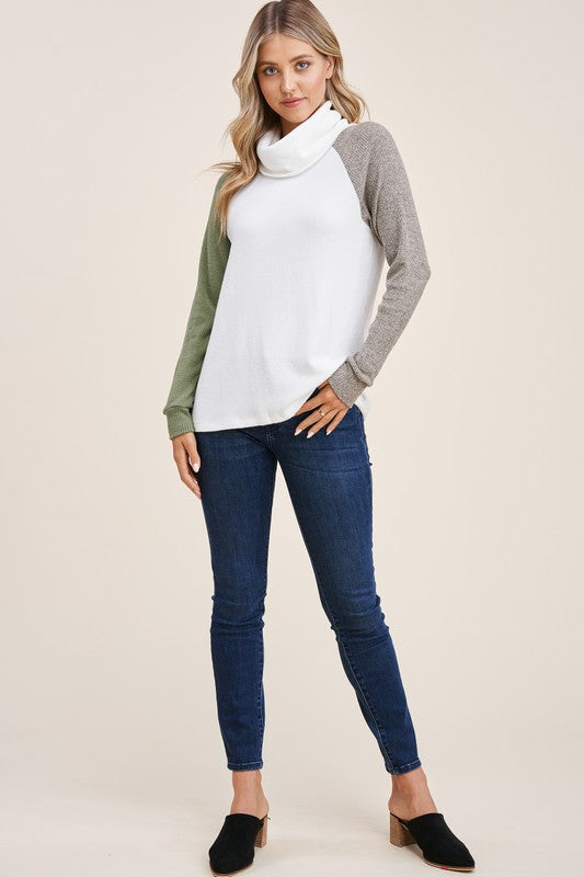 Color block long sleeve turtleneck sweater!