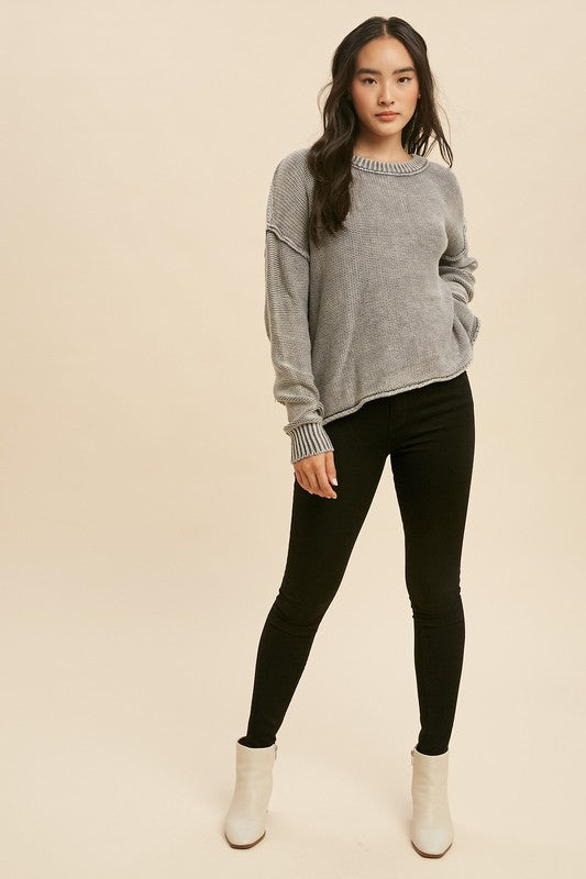 Mineral Washed Raw Edge Sweater!