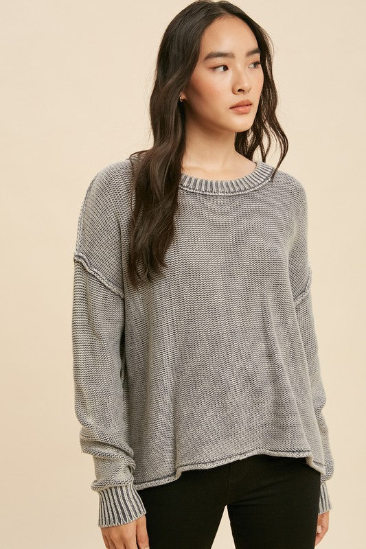 Mineral Washed Raw Edge Sweater!