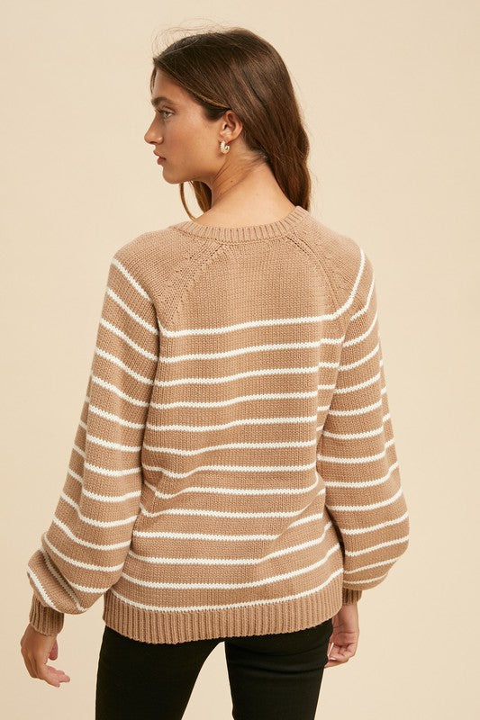 Striped Balloon Sleeve Button Down Sweater!