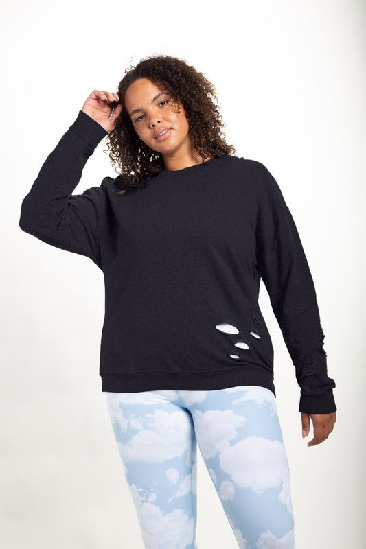 CURVY Distressed Long-Sleeve Pullover Top!