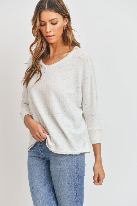 Confetti French Terry V Neck Dolman Sleeve Top
