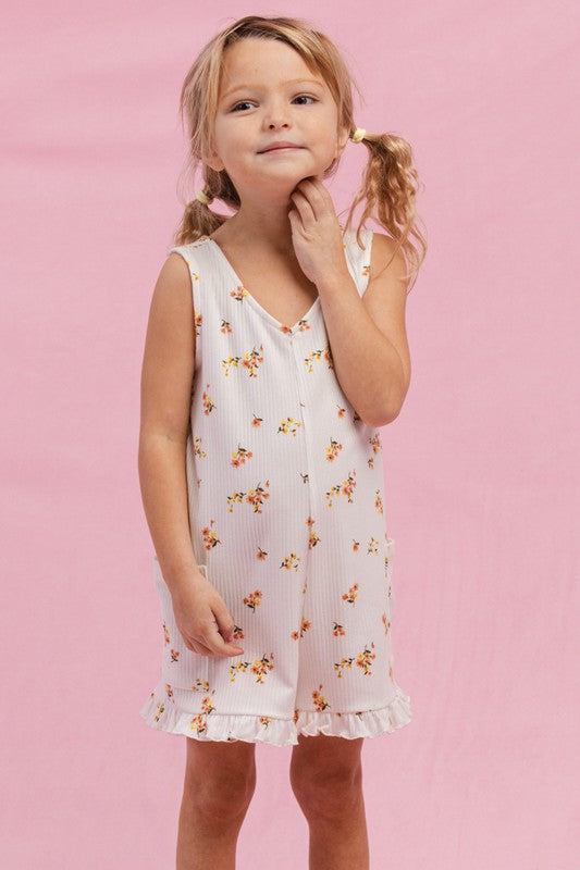 Flower Ribbed Patch Pockets Jumpsuit
