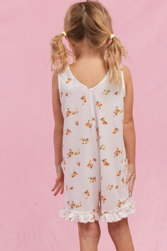Flower Ribbed Patch Pockets Jumpsuit