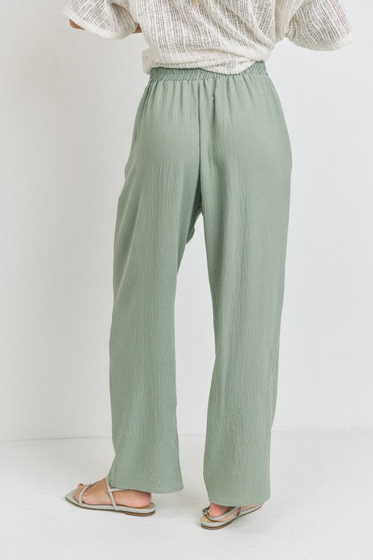 Wide Legged Pocket Solid Woven Pants