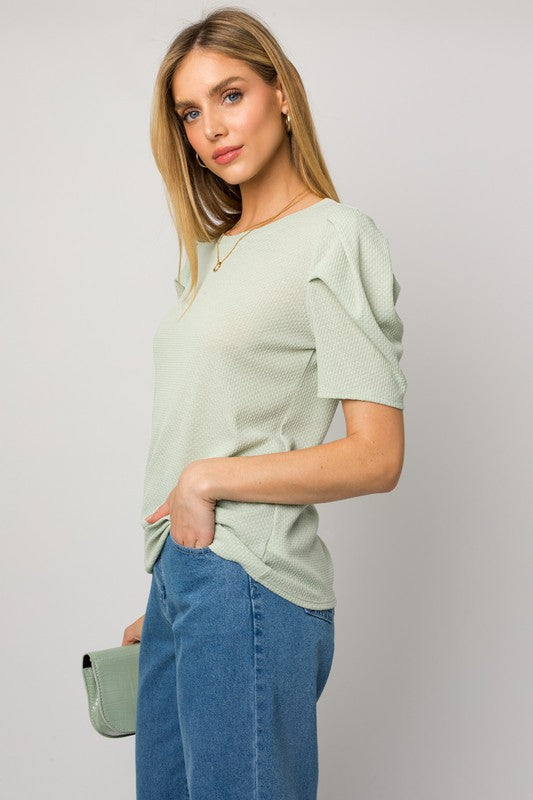 Puff Sleeve Crew Neck Top!