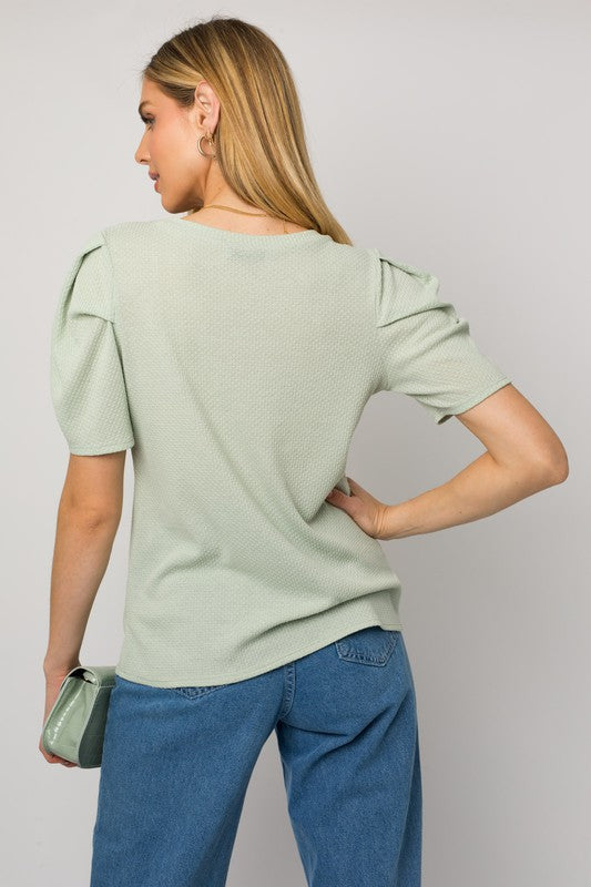 Puff Sleeve Crew Neck Top!