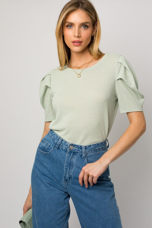 Puff Sleeve Crew Neck Top!