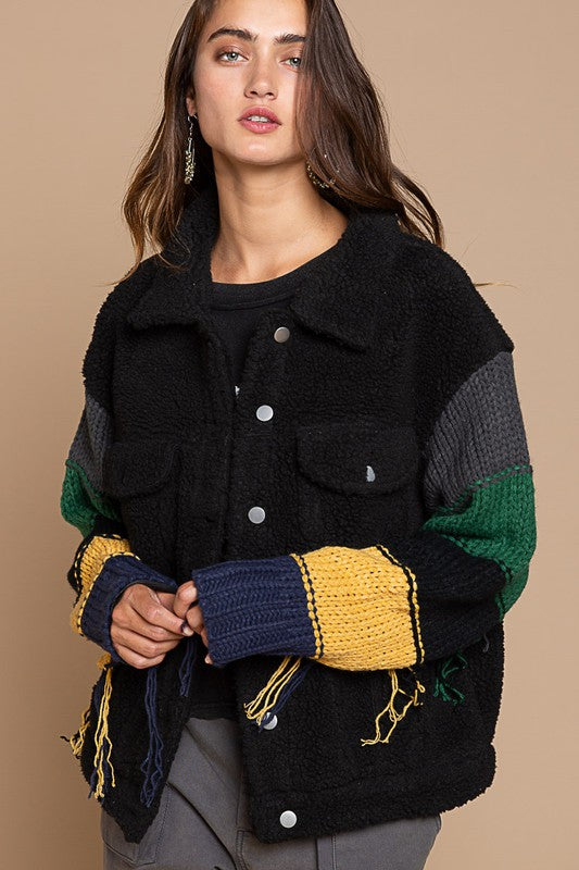 Knit Sleeves Fleece Jacket