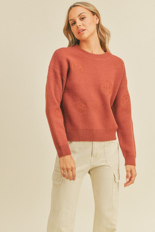 Smile Face Embroidered Sweater
