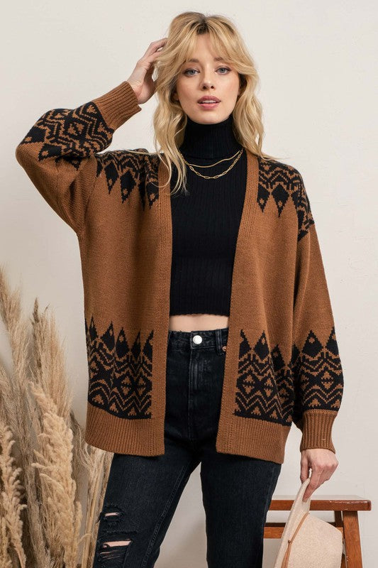 Geometric Open Front Cardigan