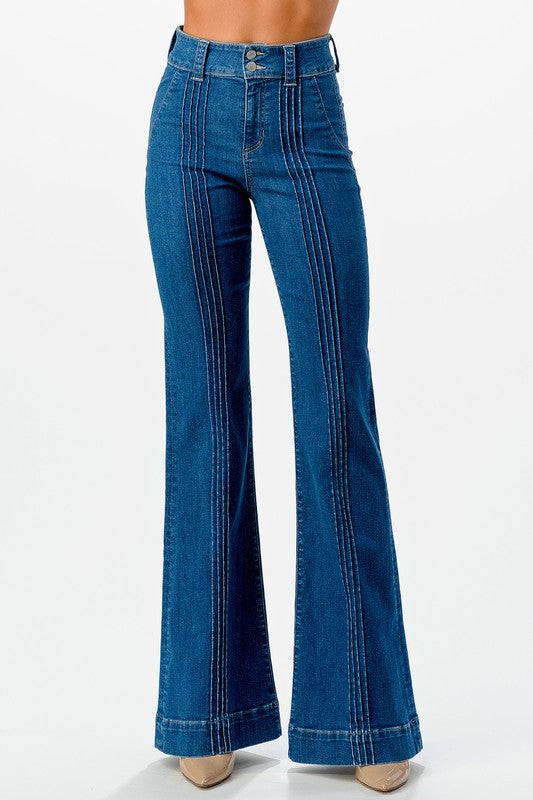 High Rise Flare Jean With Details
