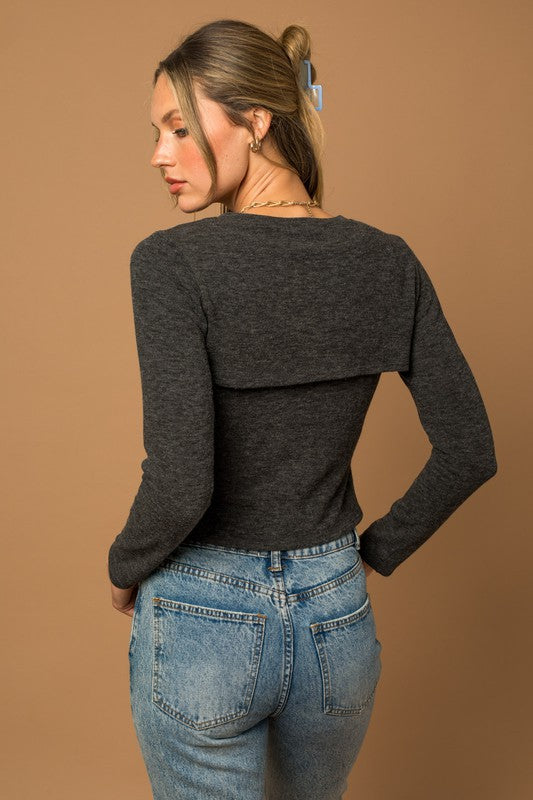 Long Sleeve Layered Top With Cut Out Detail