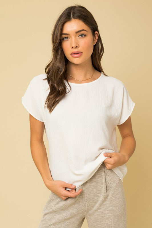 Short Sleeve White Blouse With Overlap Back Detail