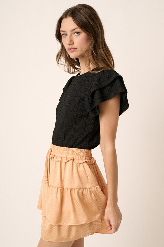 Texture Knit Round Neck Short Top