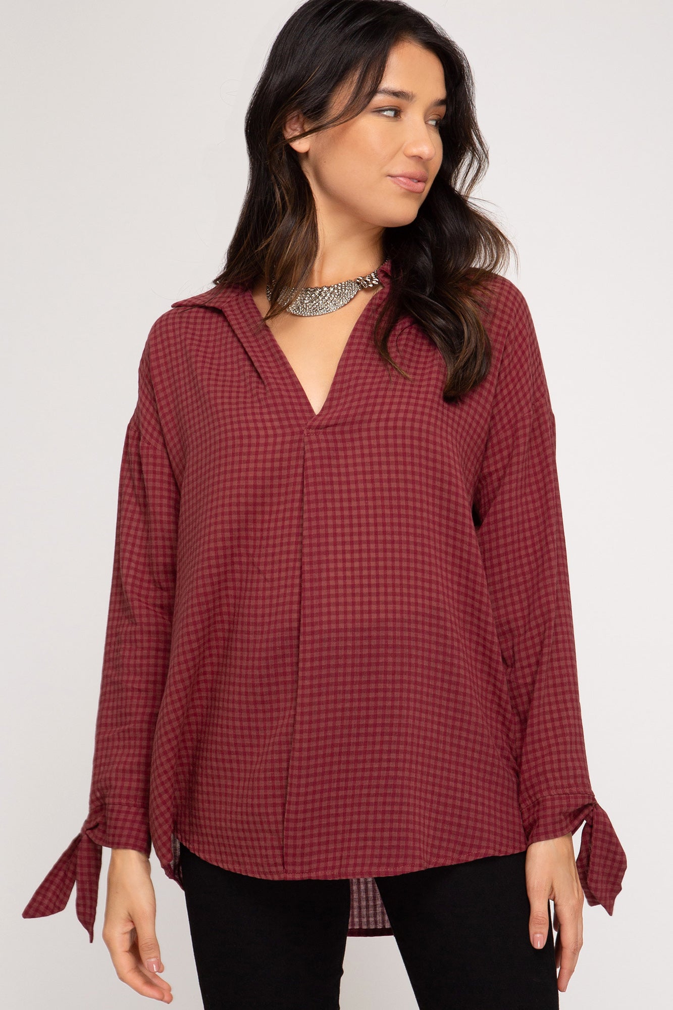 Long Sleeve Checkered Blouse!