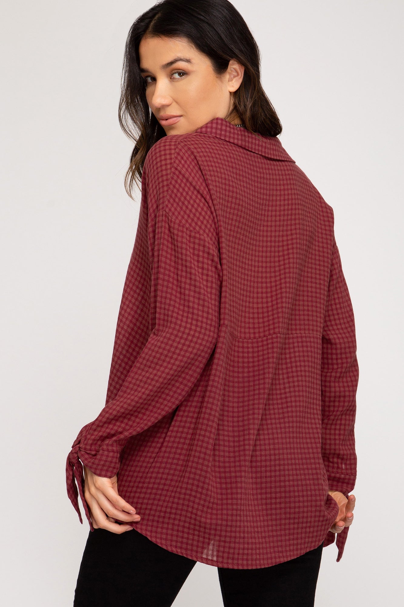 Long Sleeve Checkered Blouse!