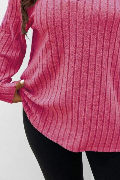 Pre-Order Plus Size Ribbed Johnny Collar Long Sleeve T-Shirt