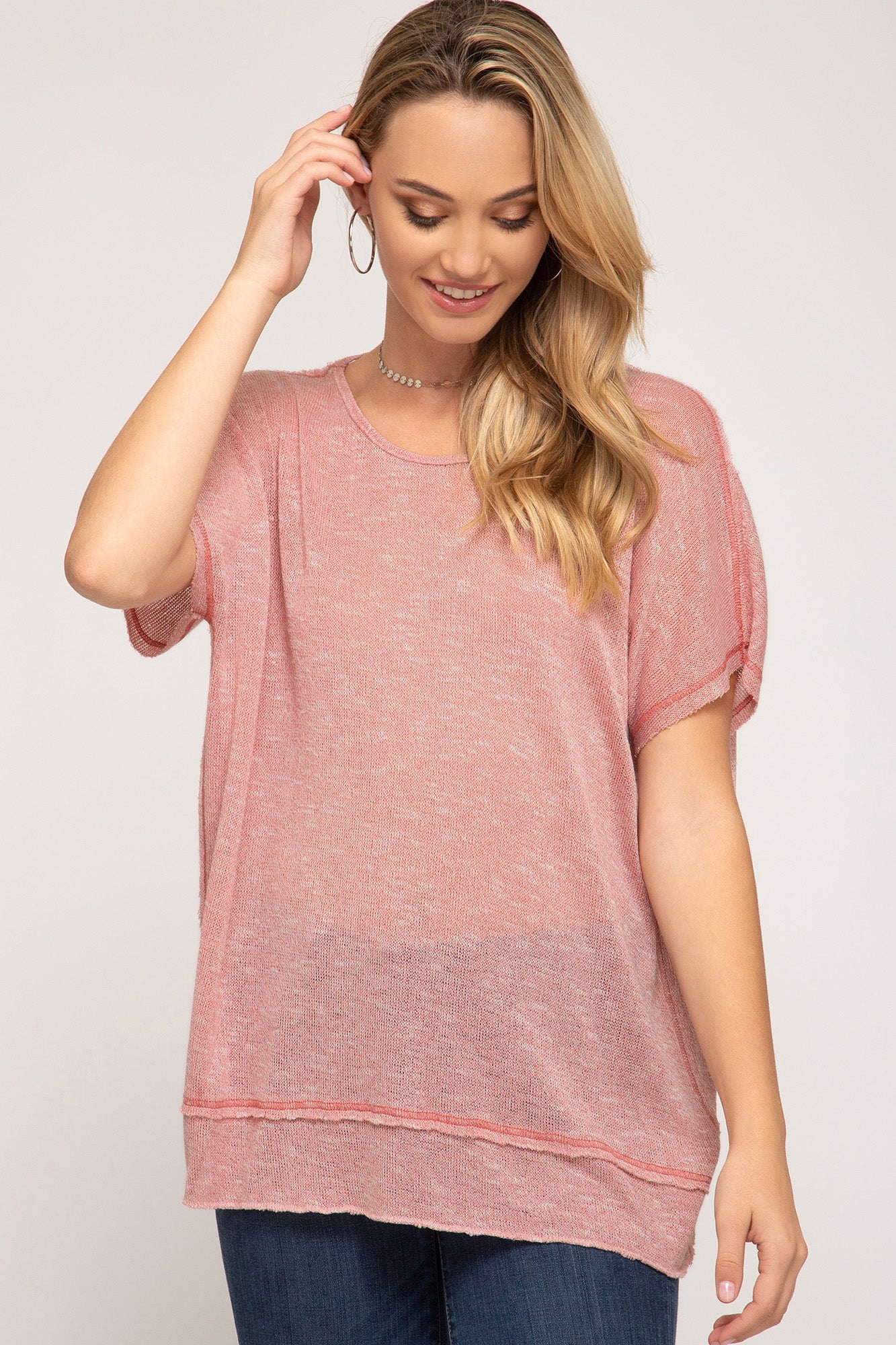 Solid Short Sleeve Top With Open Back Detail!