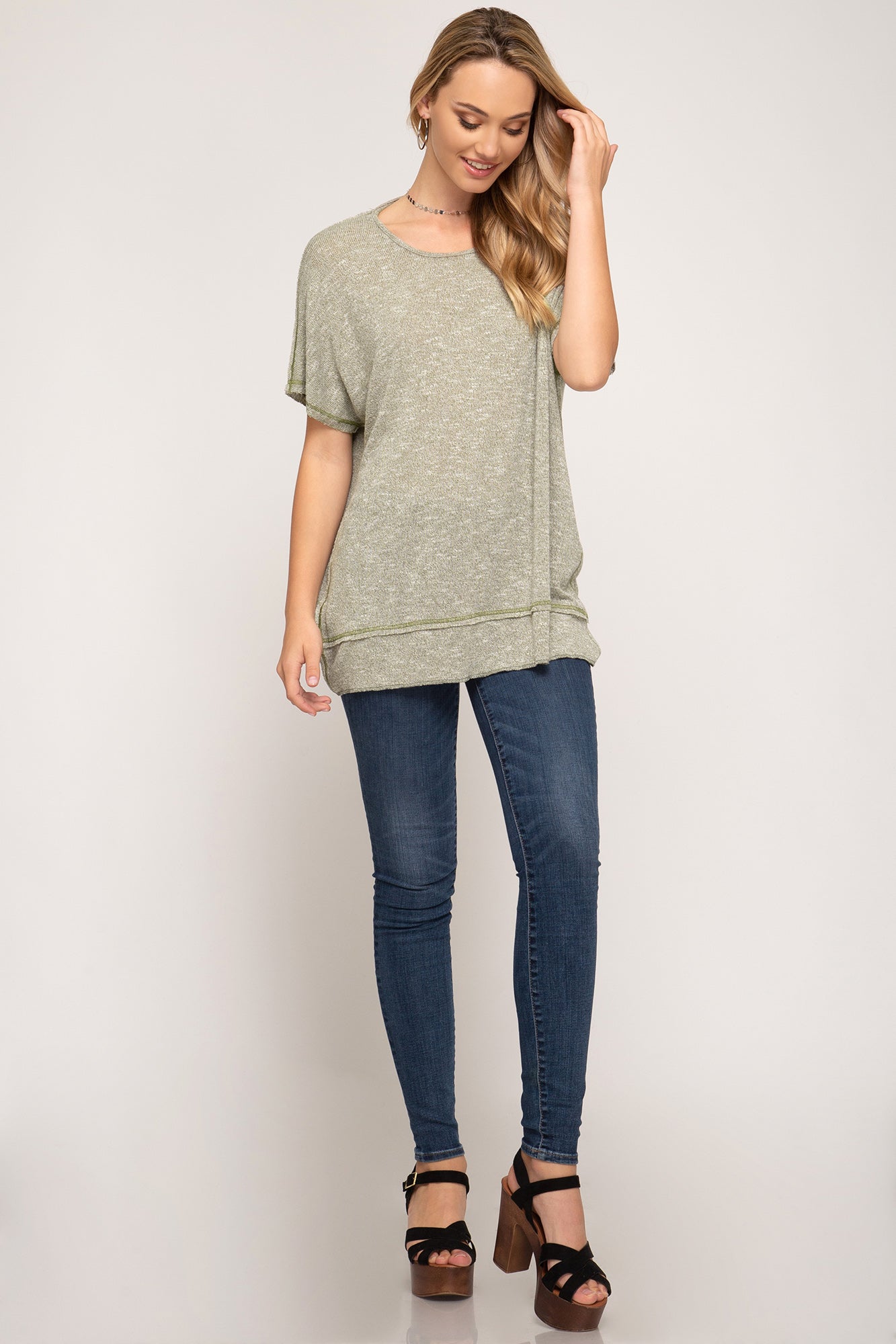 Solid Short Sleeve Top With Open Back Detail!