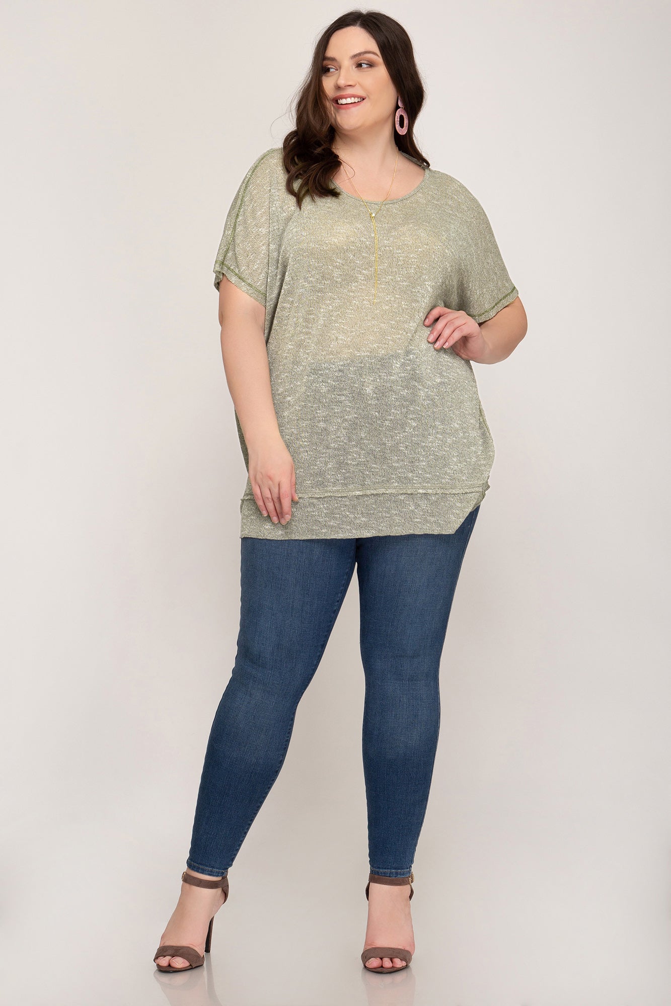 Curvy Style Short Sleeve Top With Twisted Open Back