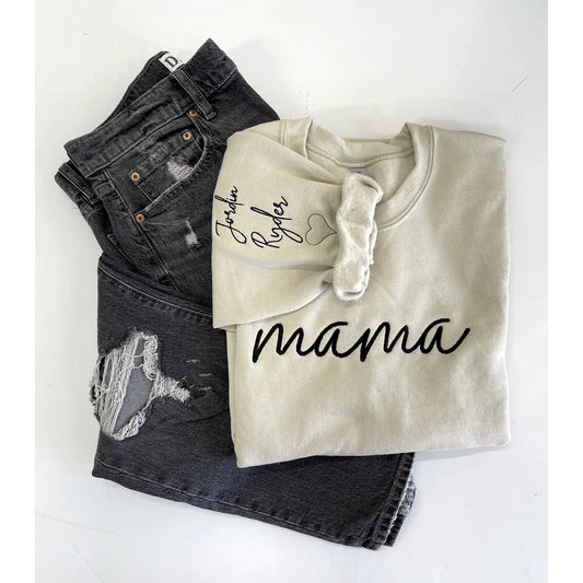 PREORDER: Custom Embroidered Mama Sweatshirt in Four Color Options