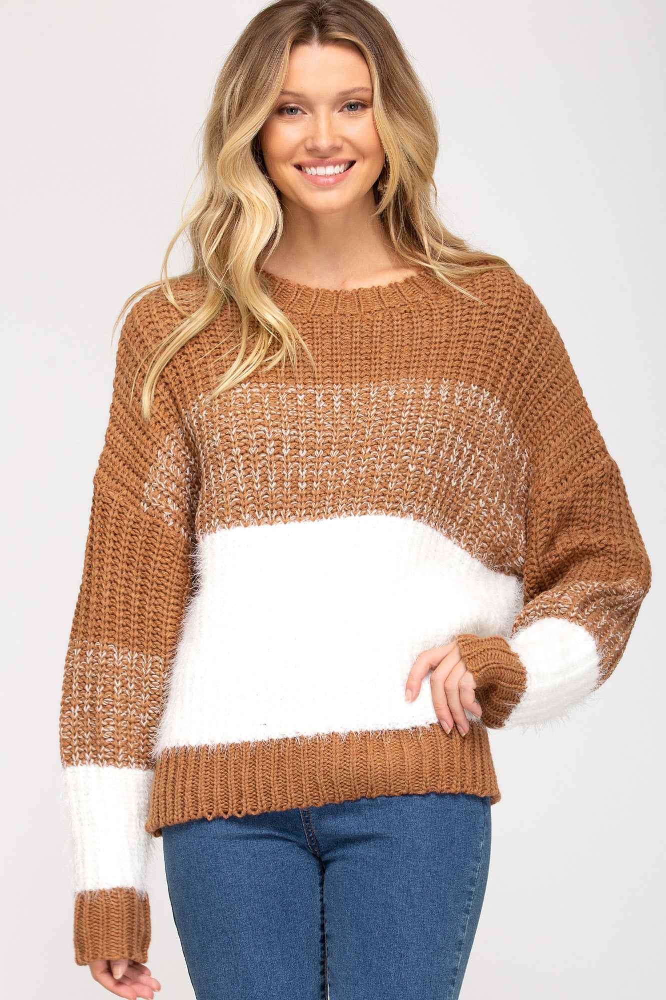 Long Sleeve Color Block Sweater!