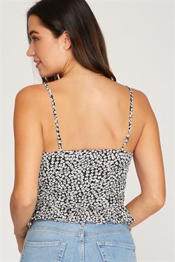 Woven Print Ruched Cami Top