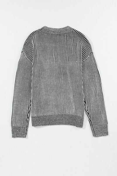 Pre-Order Striped Mock Neck Dropped Shoulder Sweater