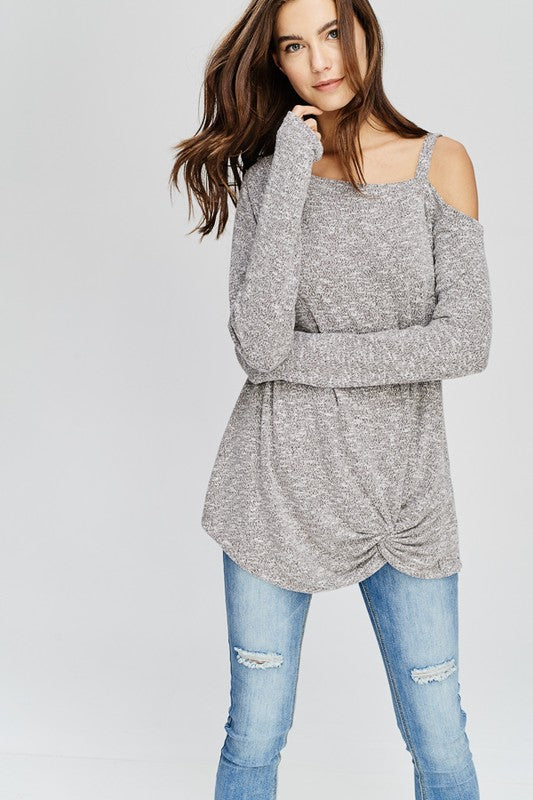 Long Sleeve Asymmetrical Twisted Hem Sweater!