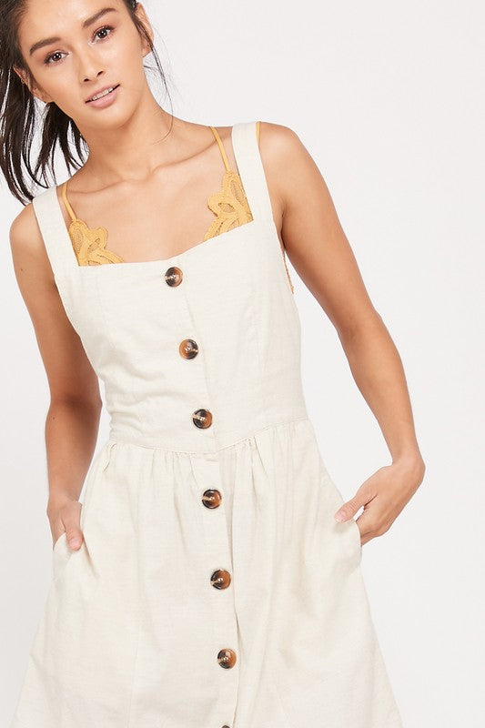 Sleeveless Cotton Mini Apron Dress With Pockets