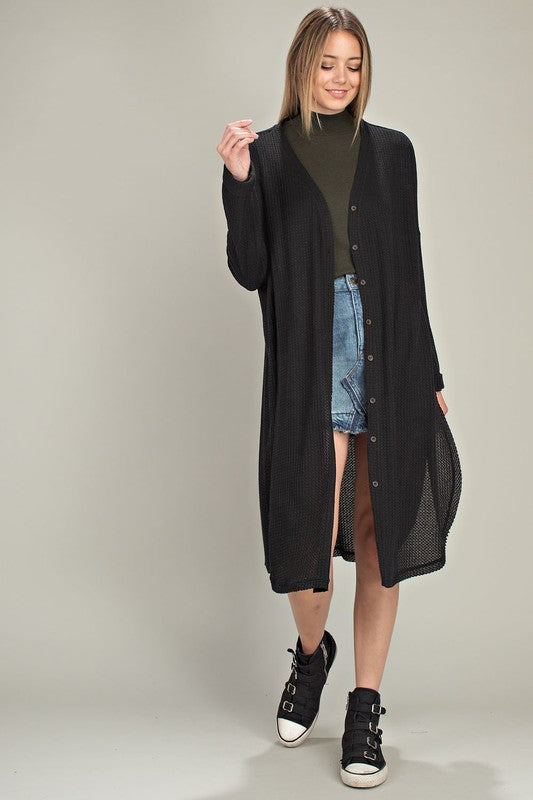 Black Waffle Knit Cardigan!