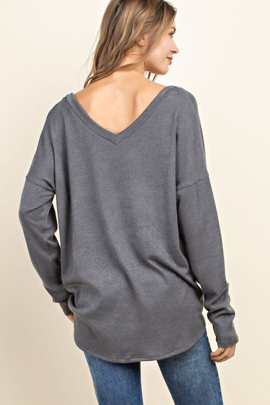Thin V-Neck Tie Front Knit Top!