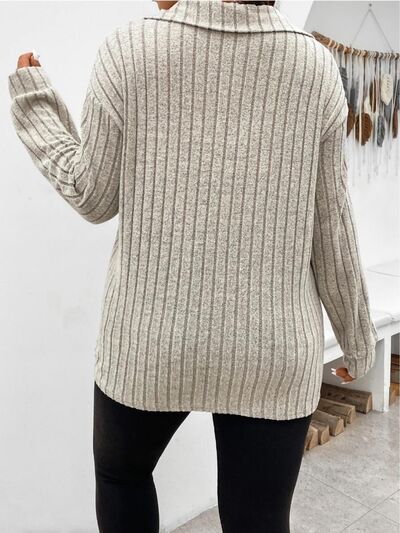 Pre-Order Plus Size Ribbed Johnny Collar Long Sleeve T-Shirt