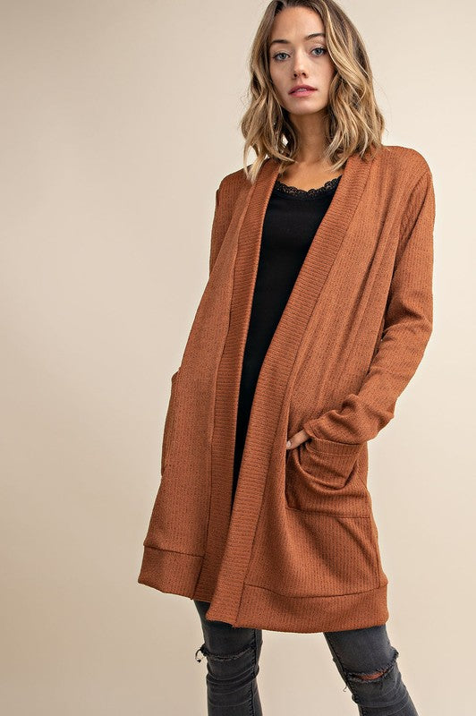 Rib Front Pocketed Open Cardigan!