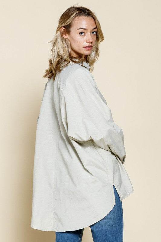 Chambray Notched Collar Button Down Shirt!