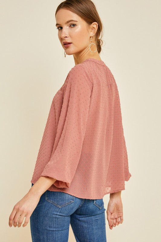 Embroidered Dobby Peasant Top