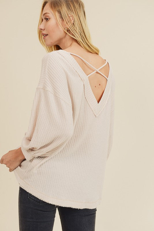 IL Waffle Knit Top With A Low Cross Back!