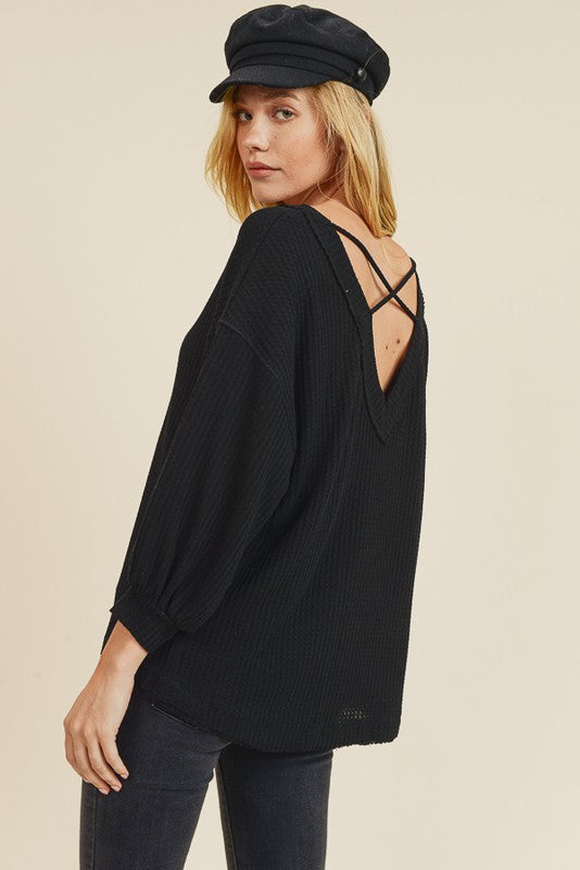 IL Waffle Knit Top With A Low Cross Back!