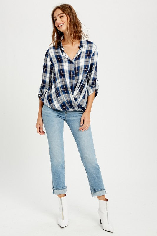 Plaid Twist-Front Button Down Shirt!