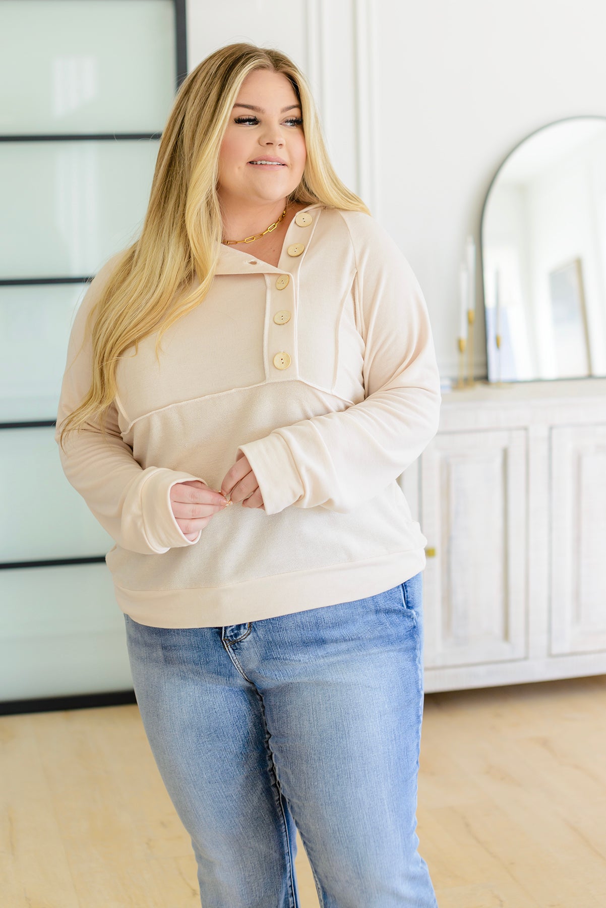 Capture the Day Side Button Hoodie in Oatmeal