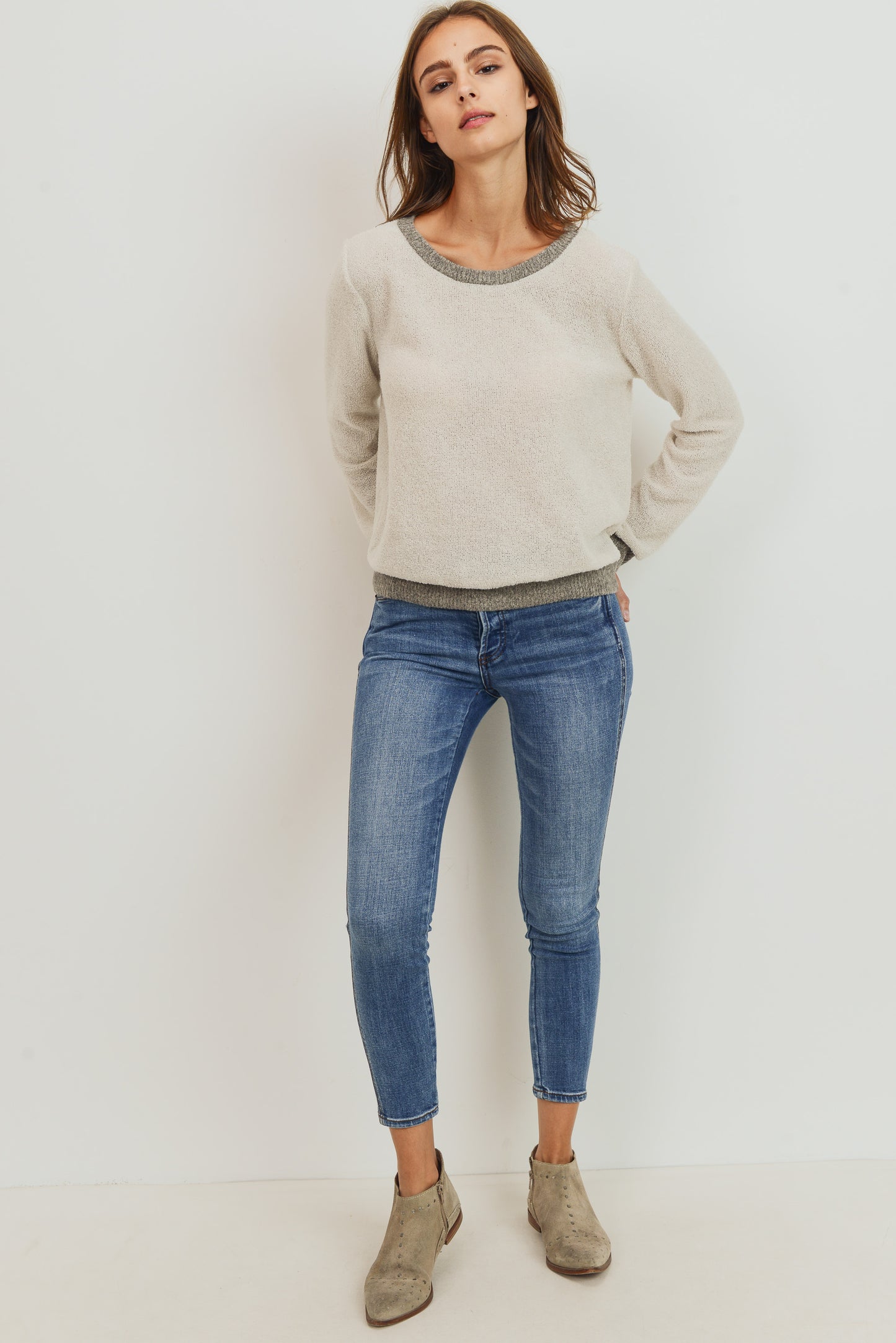 Textured Knit Long Sleeve Top With Opened Back !