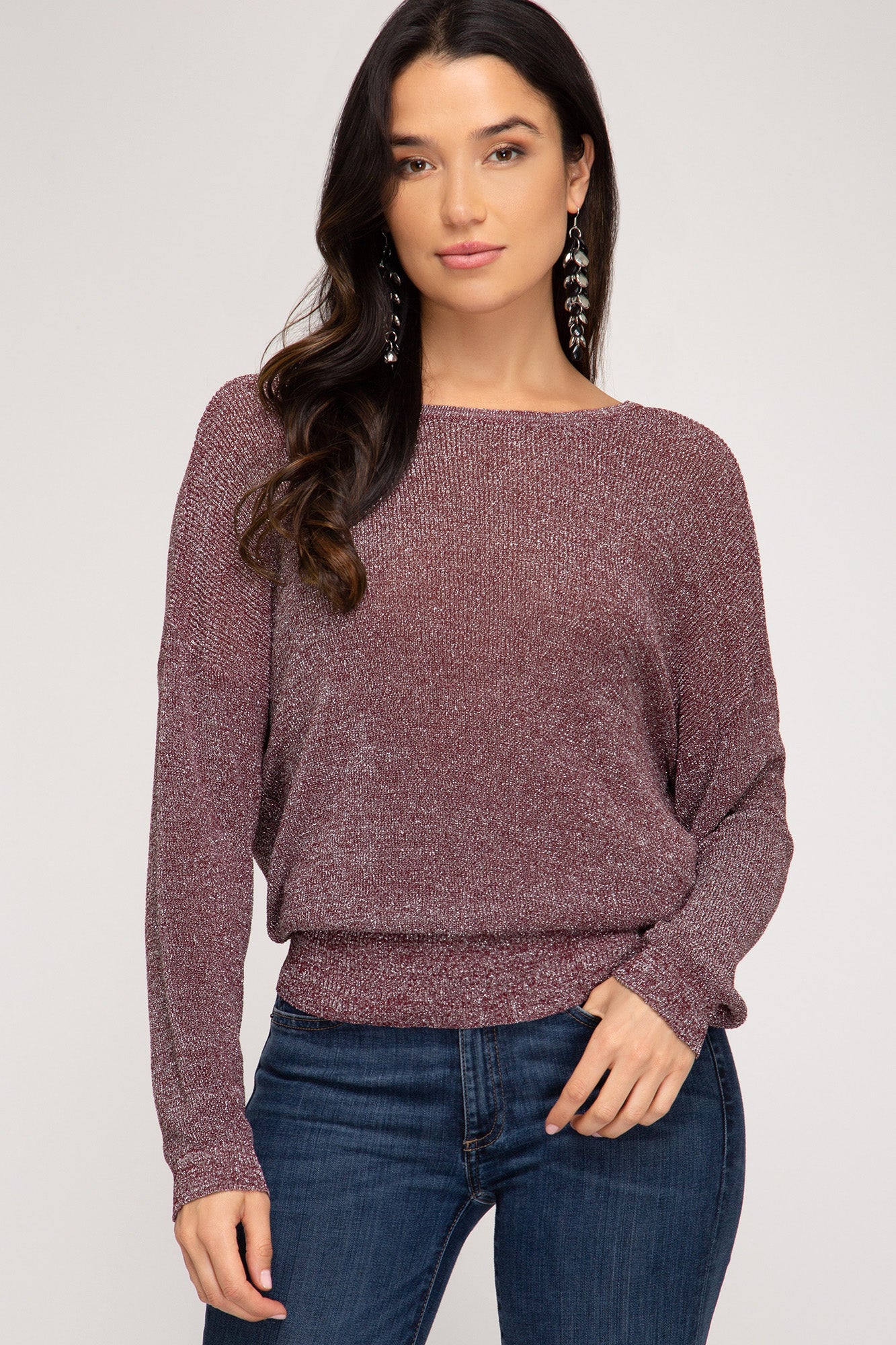 Long Sleeve Sweater With Sparkly Detail And Open Back!