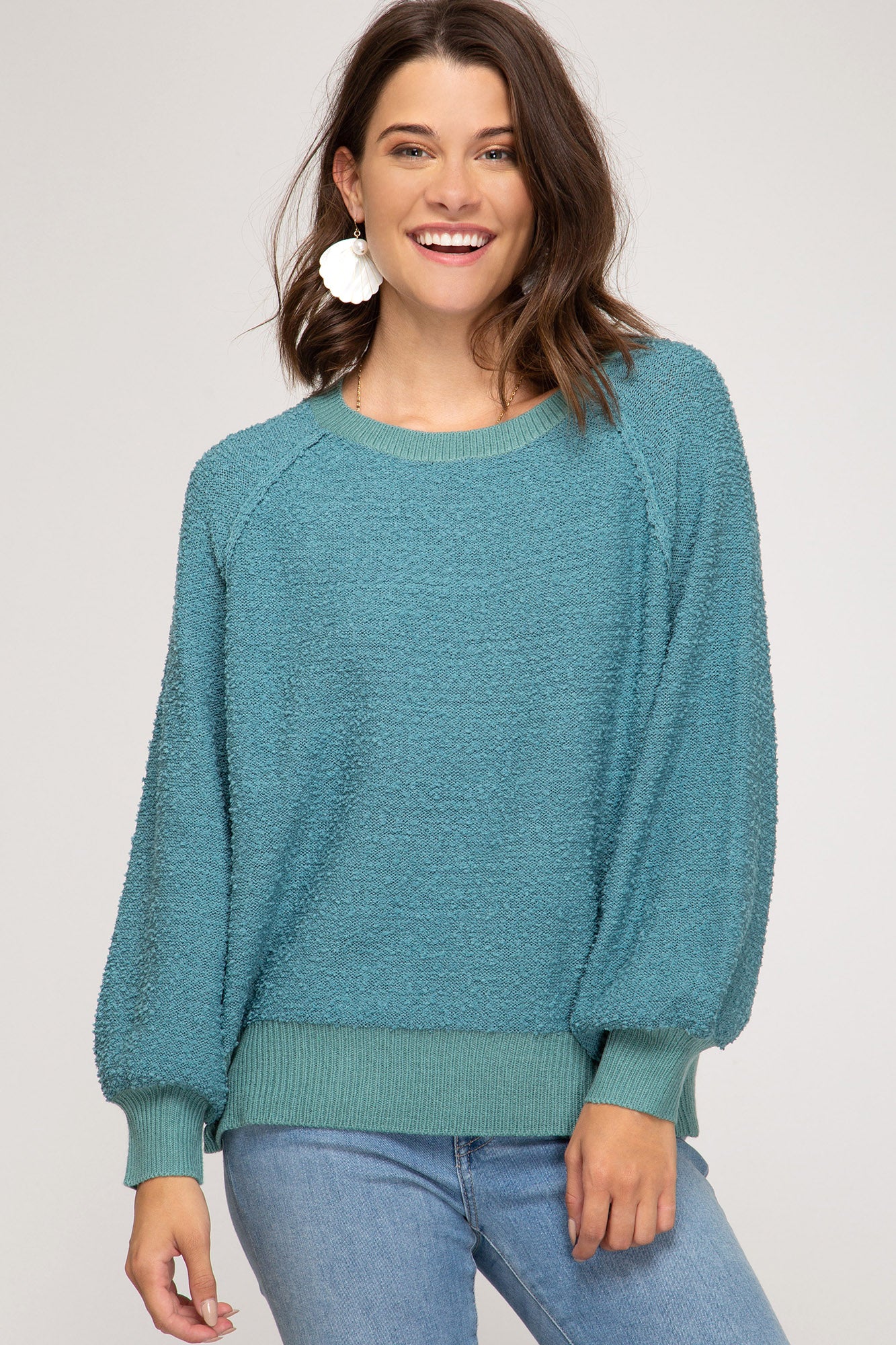 Long Sleeve Fluffy Knit Sweater Top!