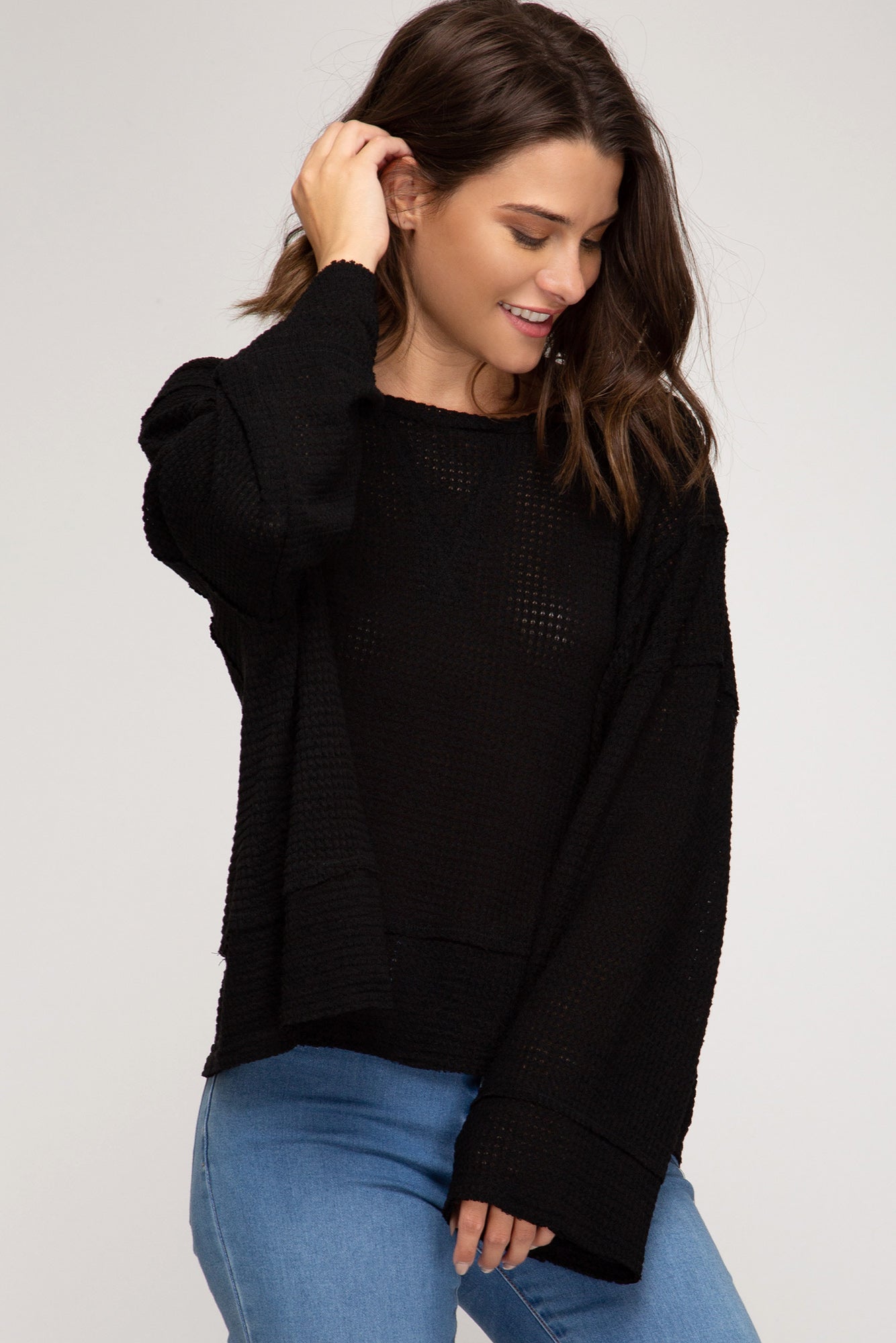 Long Sleeve Thermal Knit With Wide Sleeves!