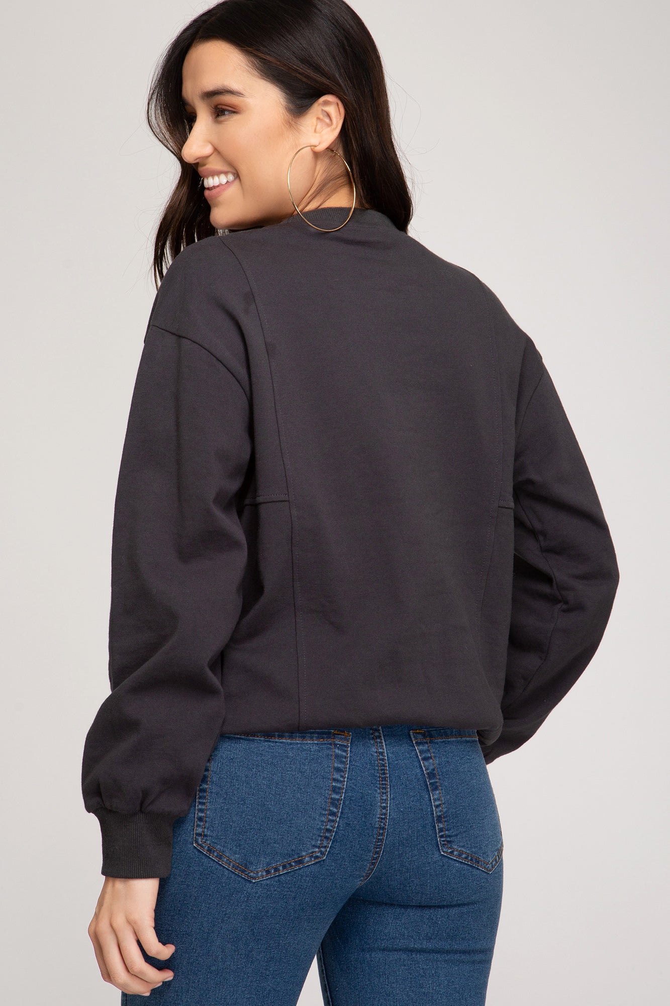Long Sleeve Pullover In Charcoal